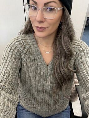 American Eagle Olive Green/ Gray v-neck Sweater